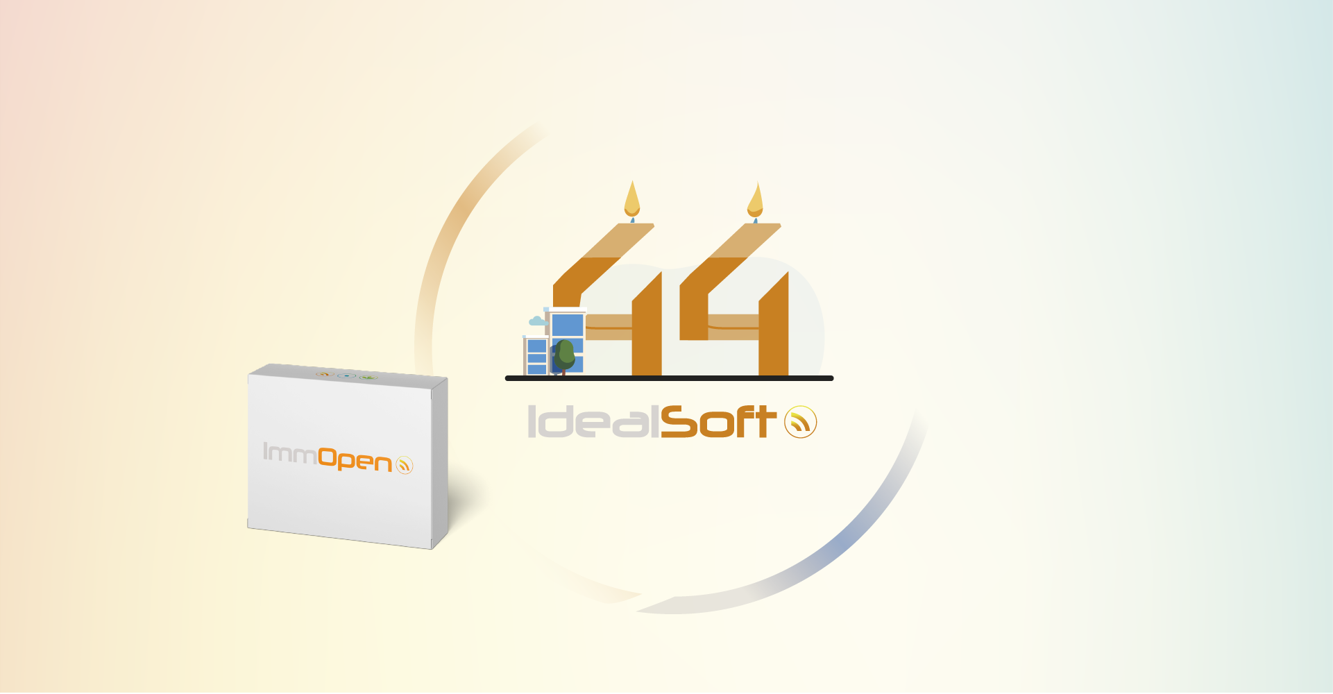 IdealSoft fête ses 44 ans, une histoire construite avec vous, avec le logo, des bougies 44 et le logiciel ImmOpen
